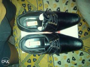 Pair Of Black Leather Dress Shoes On Box