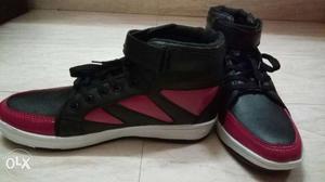 Pair Of Black-and-red Basketball Shoes