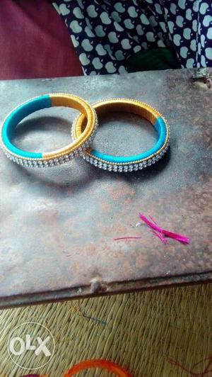 Pair Of Blue-and-yellow String Bangles