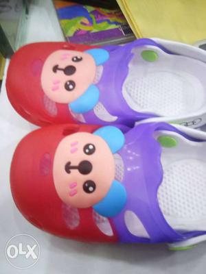 Pair Of Pink-purple-and-white Mouse Printed Rubber Clogs