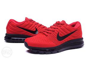 Pair Of Red-and-black Nike Sneakers