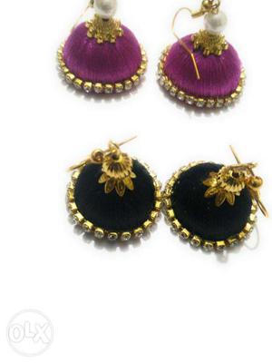 Purple and black silk thread earrings