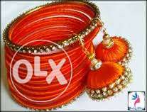 Red And Gold Bangle And Pair Of Earrings