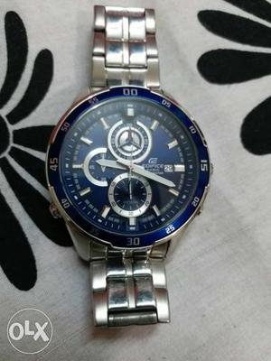 Round Blue Casio Edifice Chronograph Watch With Silver Link
