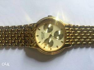 Round Gold Case Westar Chronograph Watch With Gold Link