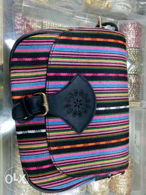 Sling bag Pink Black And Green Stripe Cross Body Bag