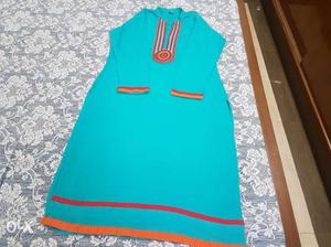 Teal, Brown And White Long Sleeve Traditional Dress