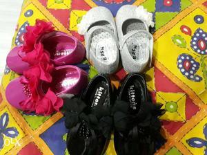 Three pair of New shoes for baby girl pink, black