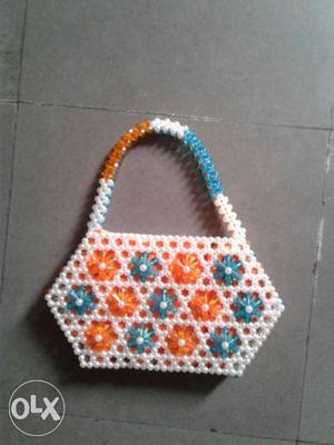 White, Brown And Blue Pearl Bag