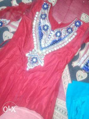 Women's Red Long-sleeved Dress and blue long dress in good