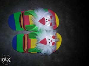 Yellow-red-green Snowman Flip-flops