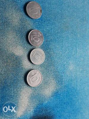 Four 10 Indian Paise Coins