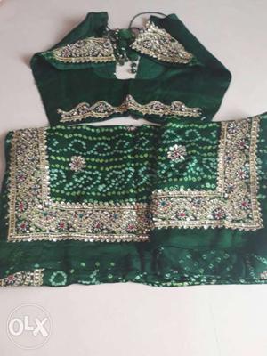 Green gaji silk bandhani
