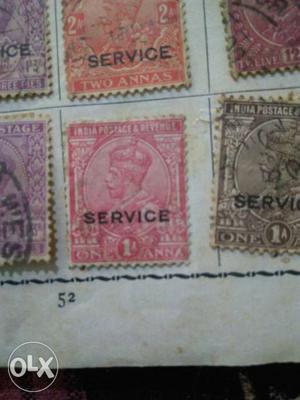 Old one Anna stamp with 'service' single stamp