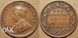 One Quarter Anna - King George Coins. Original