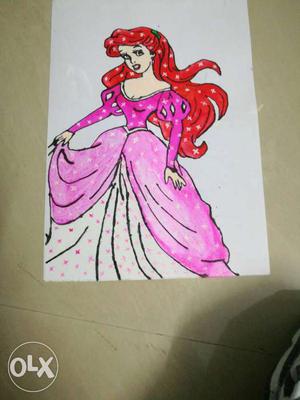 Red Haired Woman In Pink Gown Illustration