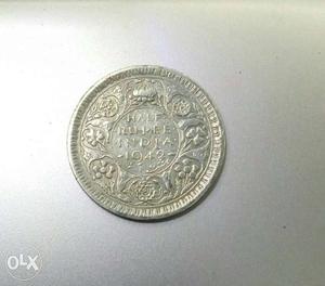 Round  Silver Half Rupee Indian Coin