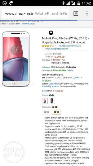 Moto 4gplus 32 GB sealed pack phone urgent sale