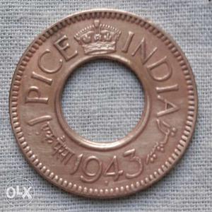  Copper 1 India Pice Coin