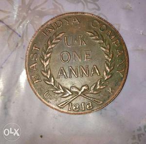 Copper UK One Anna  Coin