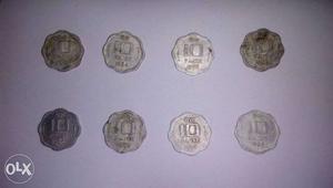 Eight 10 Indian Paise Coins from  to 