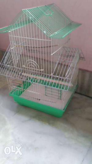 White And Green Steel Frame Bird Cage