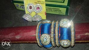 Blue Thread Bangles And Jhumkas Earrings