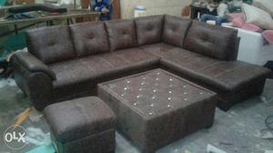 Brown Leather Sectional Couch With Ottoman