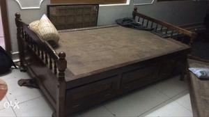 Made of cheru thekku wood. Double cot. 3 inbuilt almirahs