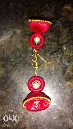 Pair Of Gold-and-red Jhumkas