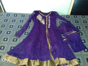 Purple And Gold-colored Salwar Kameez