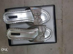 Silver Open Toe Heels And Box