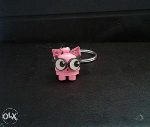 Stainless Steel And Pink Puppy Keychain