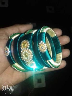 Teal And Beige Bangles