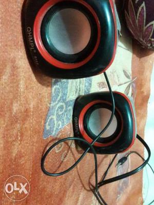 Two Black-and-red Multimedia Speakers