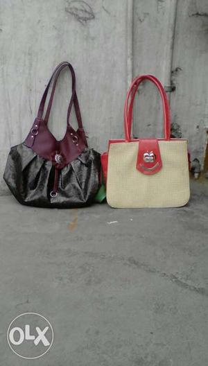 Two Gray-and-beige Shoulder Bags