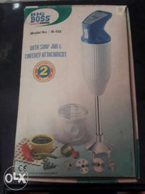 White And Blue Hand Held Blender With Box
