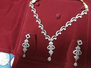American diamond Silver Pendant And Pair Of Earrings