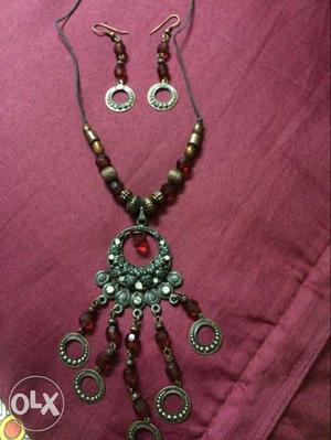 Beaded Brown Necklace And Earrings