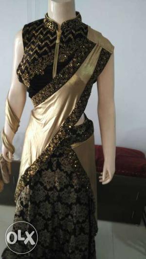 Black And Gold Sleeveless crop top Dress.