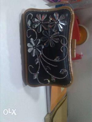 Black And Silver Floral Pouch