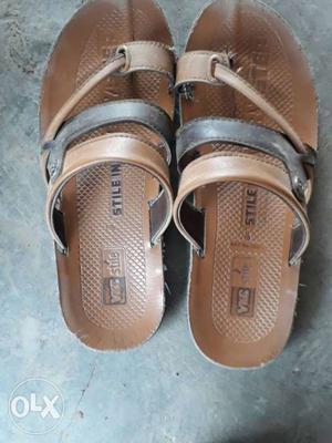 Black-and-brown Leather Slip On Sandals