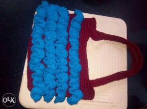 Blue And Brown Crochet Hand Bag