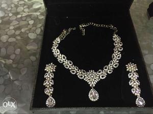 Diamond And Silver Necklace And Earrings Set