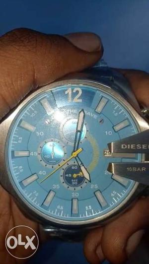 Diesel watch blue dail with silver metal chain,
