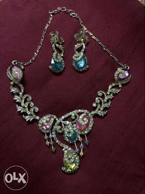 Embellished Diamond Necklace And Earrings