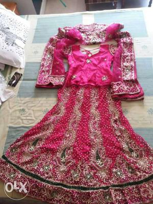 Ethnic Women's Pink And Gold Bridal lengha choli... used
