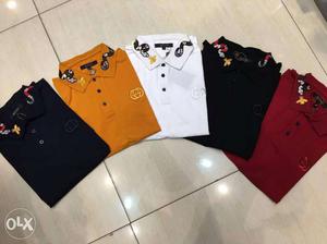Five Red, Brown, White And Black Polo Shirts