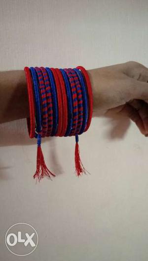 Fresh piece.. blue and red thread bangles..