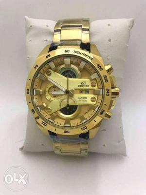 Gold Casio Chronograph Watch With Link Chain Bracelet
